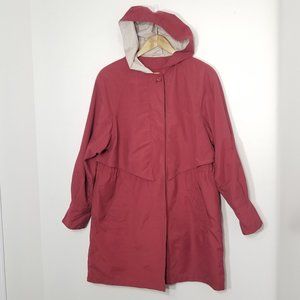 Utex Vintage Eaton's Red Wine Hooded Trench Coat Jacket Pocket Vented Small 90s